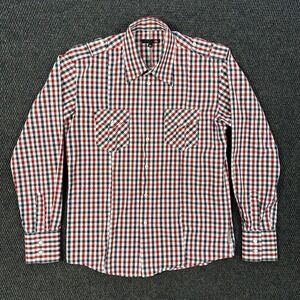 Vintage 4 YOU Gingham Check Button Down Shirt Mens M Red White Blue Epaulets